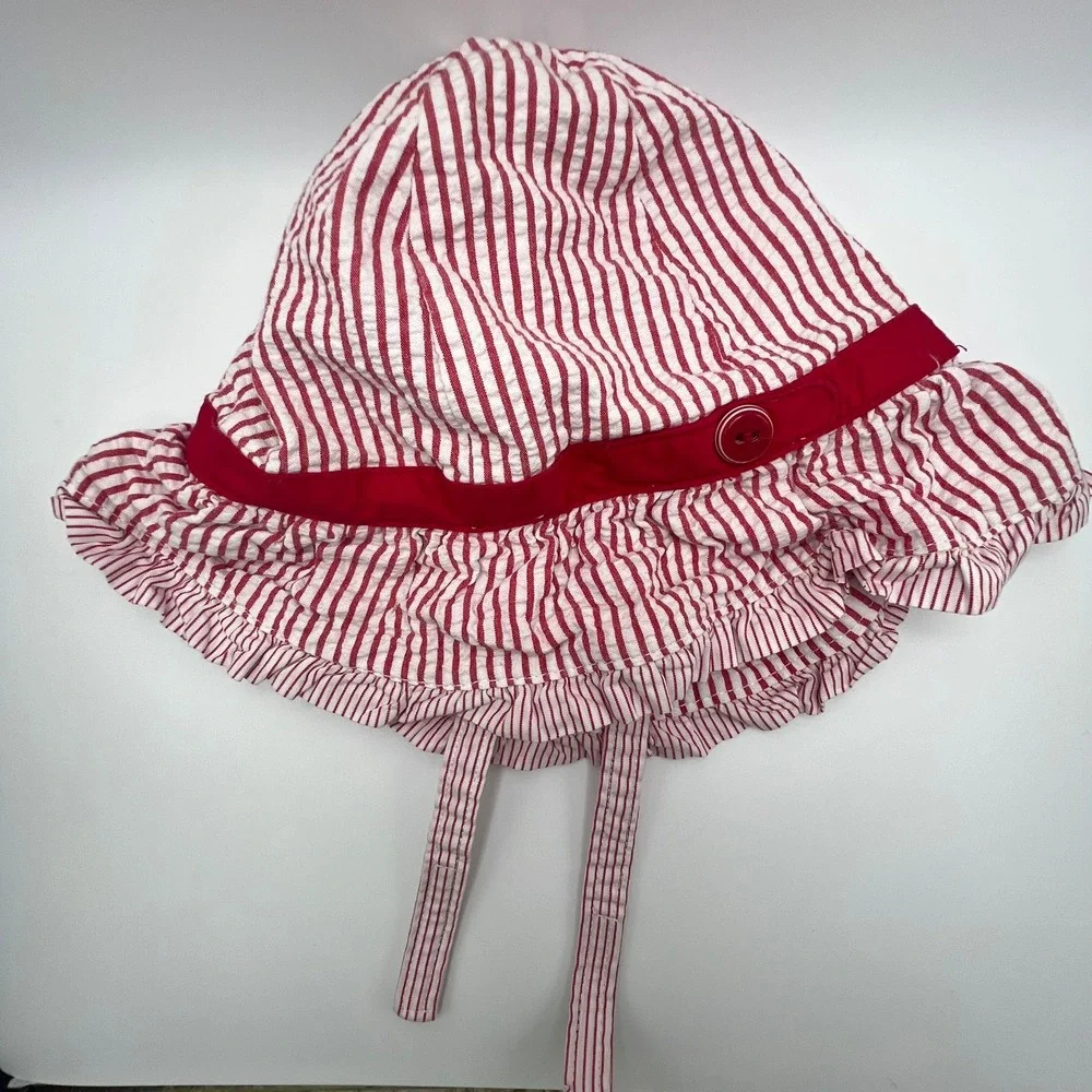 Vintage Gymboree Sun Hat 18-24M‎ Red White Stripe Ruffle Chin Strap Girl Toddler